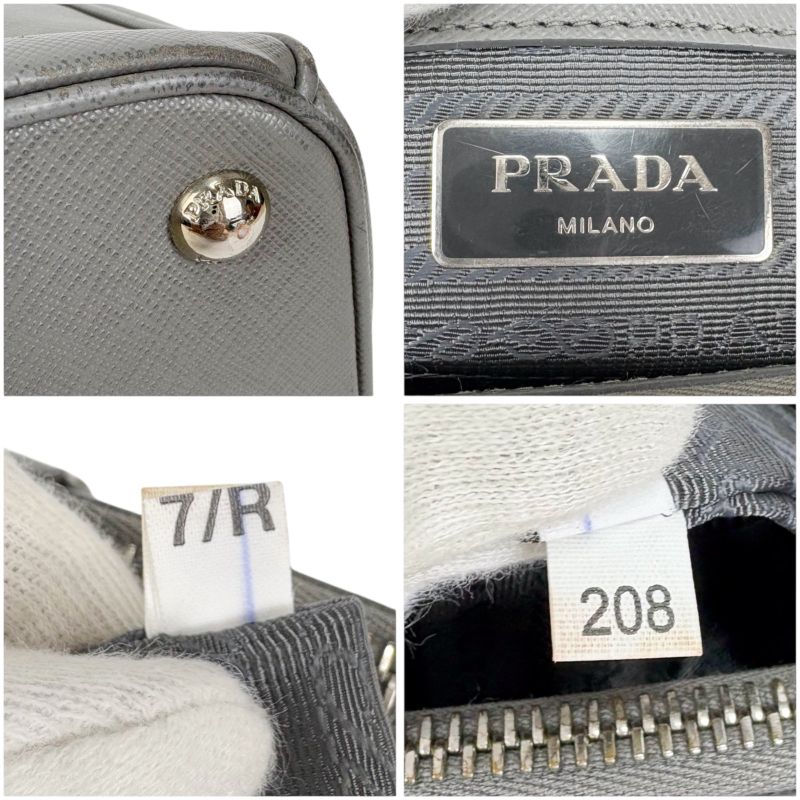 Prada Galleria 2WAY Mini Tote Shoulder Bag Saffiano Leather Light Gray