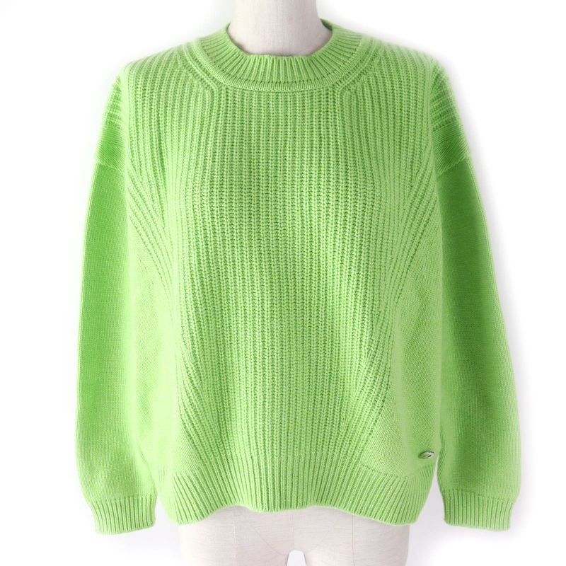 Hermes 23SS Cashmere Cotton Long Sleeve Cropped Knit With Logo Hardware Green