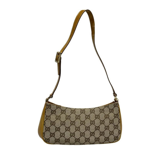 Gucci Shoulder Bag In GG Pattern 14152 Beige Dark Brown And Yellow Leather