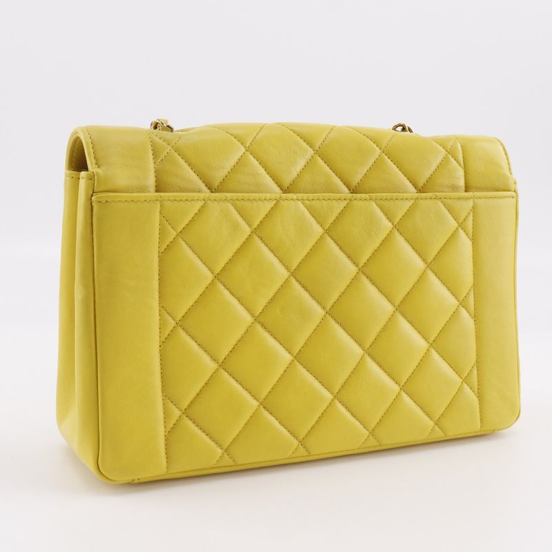 Chanel Diana Matelasse Chain Shoulder Lambskin Yellow Ladies Shoulder Bag