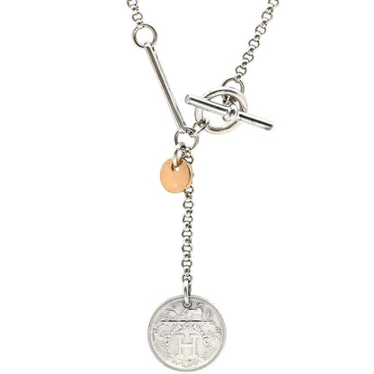 Hermes Necklace Exlibris Pendant PM 18k Pink Gold Silver 925 Silver and Pink