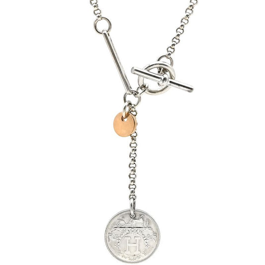 Hermes Necklace Exlibris Pendant PM 18k Pink Gold Silver 925 Silver and Pink
