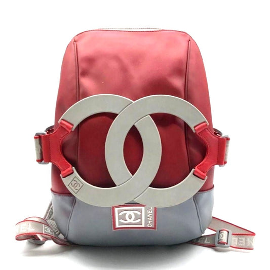 CHANEL Backpack CC Sport Line Nylon Bag Multicolor Silver Red Vintage