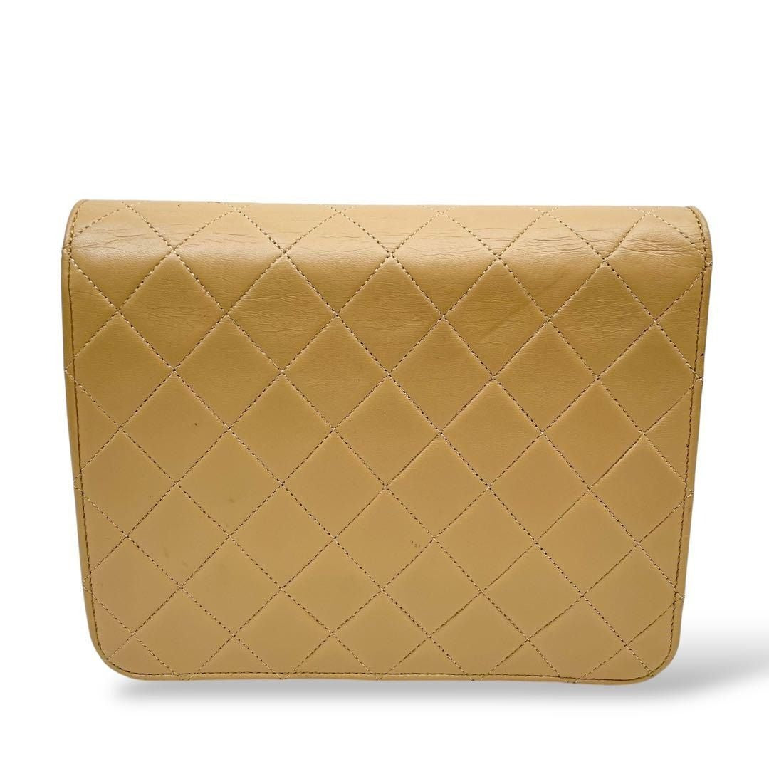 CHANEL Vintage Beige Lambskin Envelope Quilted Single Flap Bag Chain