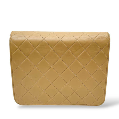 CHANEL Vintage Beige Lambskin Envelope Quilted Single Flap Bag Chain