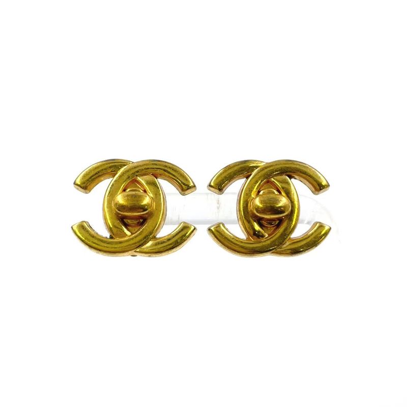 Chanel Turnlock GP Gold Earrings