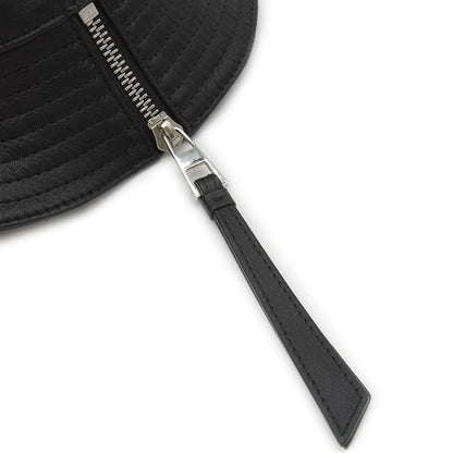 Loewe Hat Fisherman Hat Lambskin Leather Black #57 Silver Hardware Black Hat