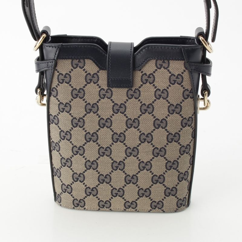 Gucci Canvas And Leather Original GG Mini Bucket Shoulder Bag 782919 Navy