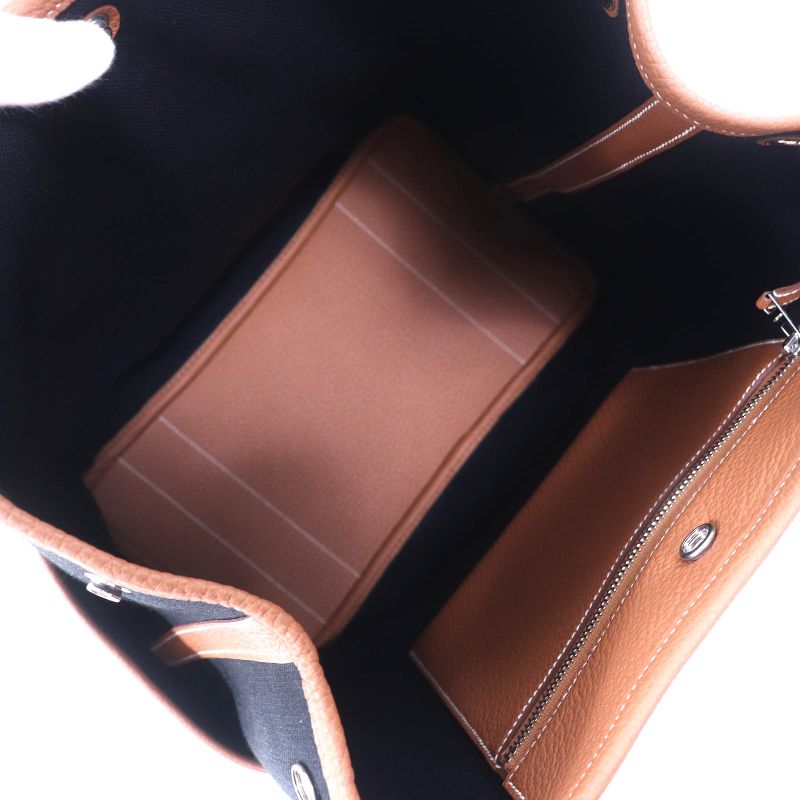 Hermes Garden Party Pocket Vertical Toile Military/negonda Serie Button Tote