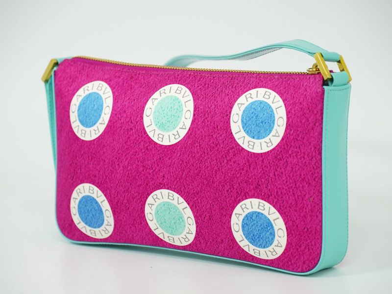 Authentic Bvlgari Logo Shoulder Bag Canvas Leather Pink Multicolor Bag Pre-owned