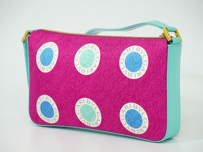 Authentic Bvlgari Logo Shoulder Bag Canvas Leather Pink Multicolor Bag Pre-owned