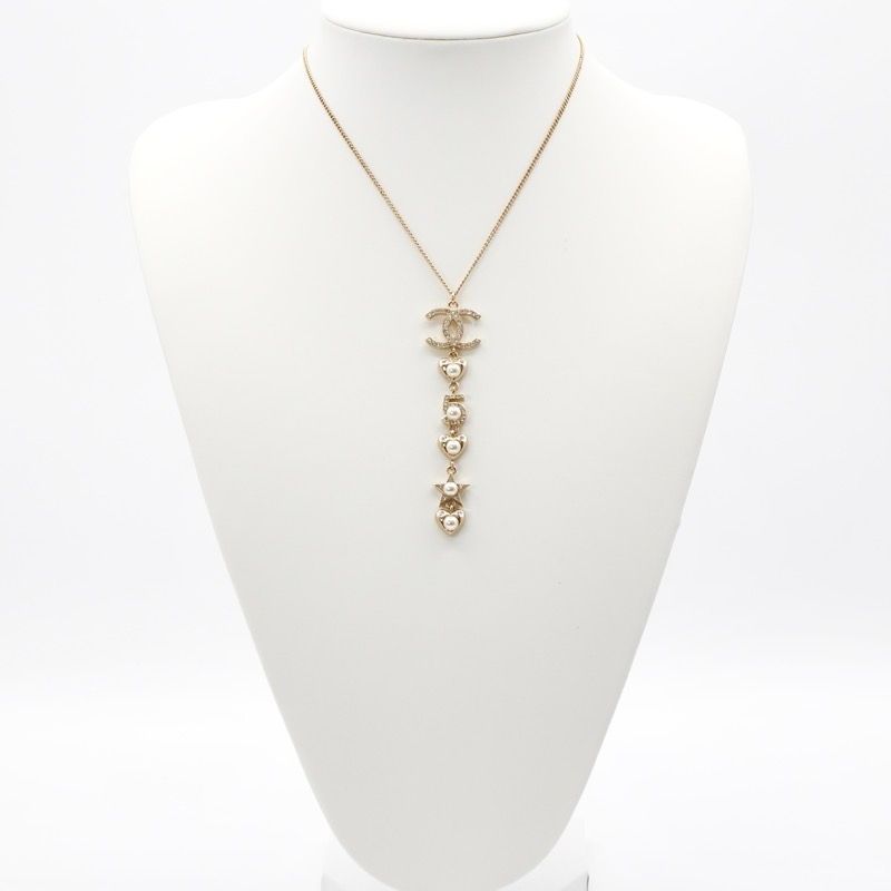 Chanel Necklace Pendant Choker Gold Coco Mark Pearl Rhinestone Heart Star