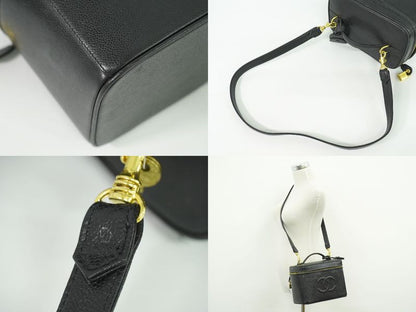 Authentic Chanel Coco Mark 2WAY Vanity Bag Shoulder Bag Handbag Caviar Skin