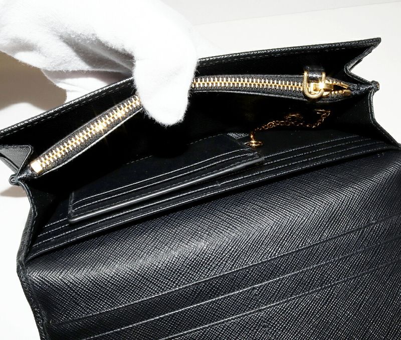 Prada Zipper Long Wallet With Pass Case And Coin Purse In Sapphiano Fiocco Calf