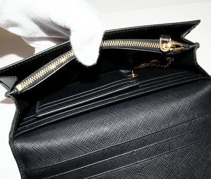 Prada Zipper Long Wallet With Pass Case And Coin Purse In Sapphiano Fiocco Calf