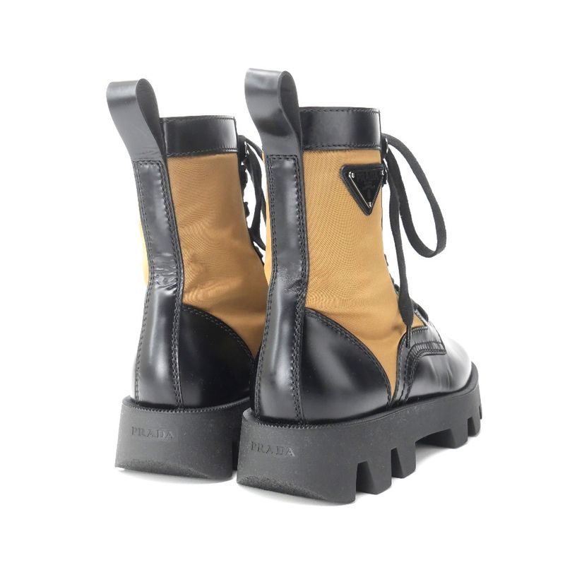 Prada Boots Size 6 Triangle Logo Combat Boots Leather Shoes Made In Italy