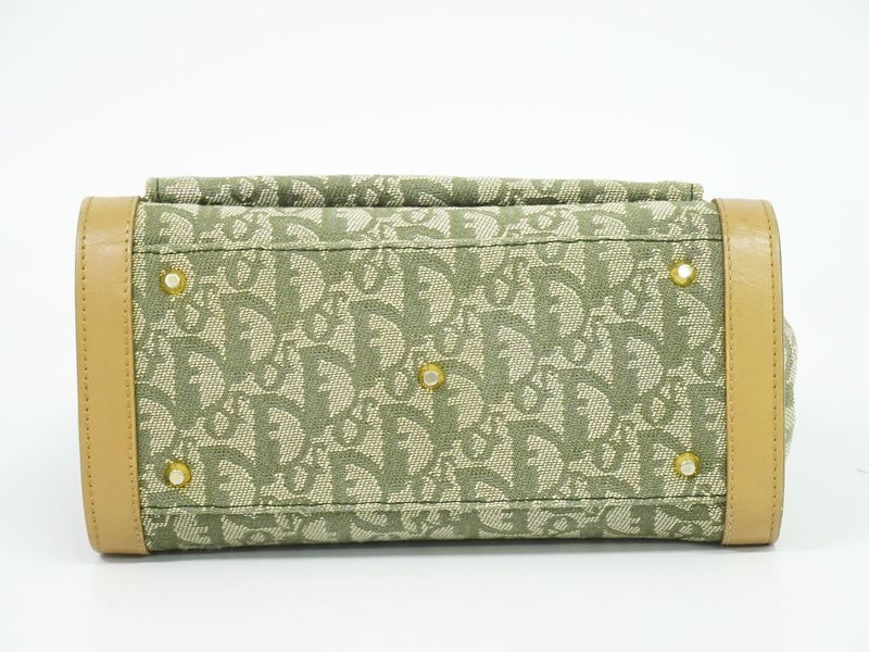 Authentic Christian DIOR Trotter Handbag Canvas Leather Khaki Beige Trotter Bag