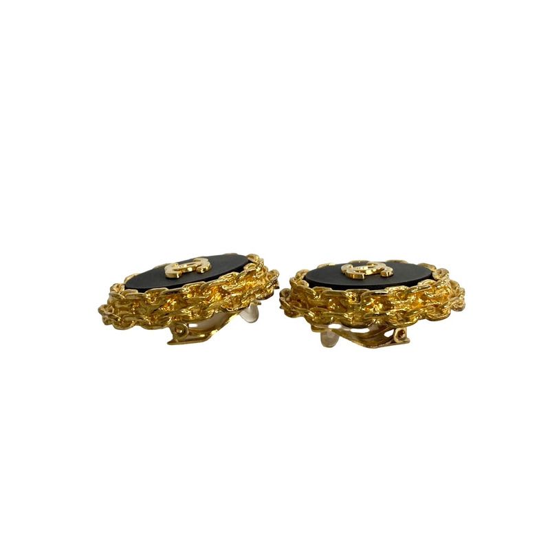 Chanel Vintage Coco Mark Chain Motif Earrings Accessory Women's