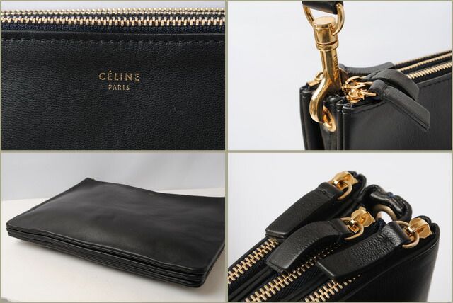 Celine Shoulder Bag Clutch Bag Celine Lambskin Large Trio Black Silver 2way