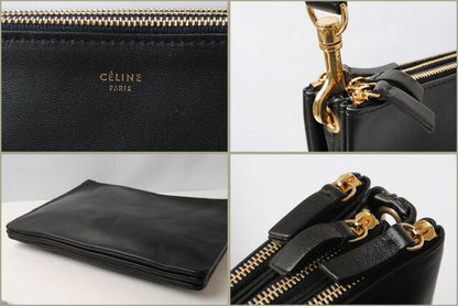 Celine Shoulder Bag Clutch Bag Celine Lambskin Large Trio Black Silver 2way