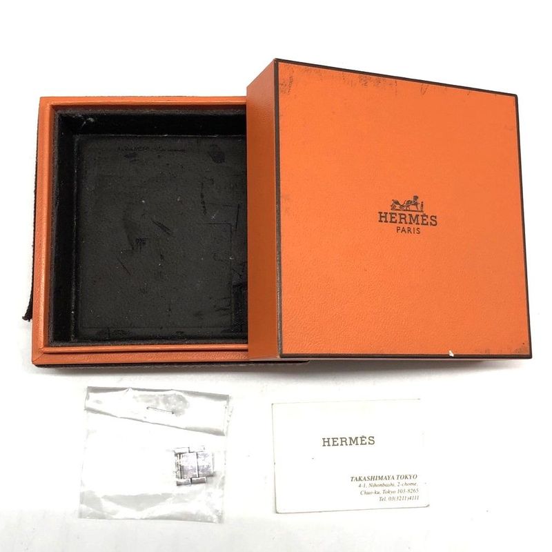 Hermes Nomade No1.210 Watch Quartz Date Metal Belt Silver White Dial Ladies