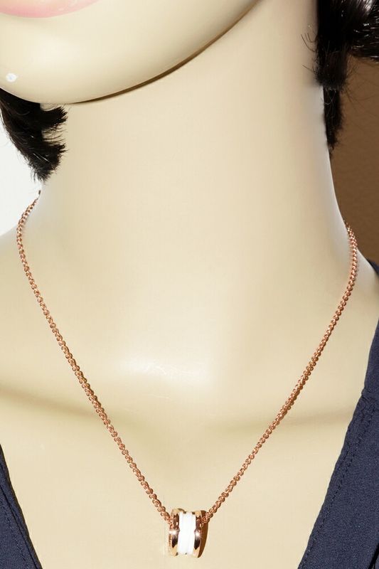 Bulgari Pendant Necklace 18K Pink Gold White Ceramic Bzero1 Pendant Necklace