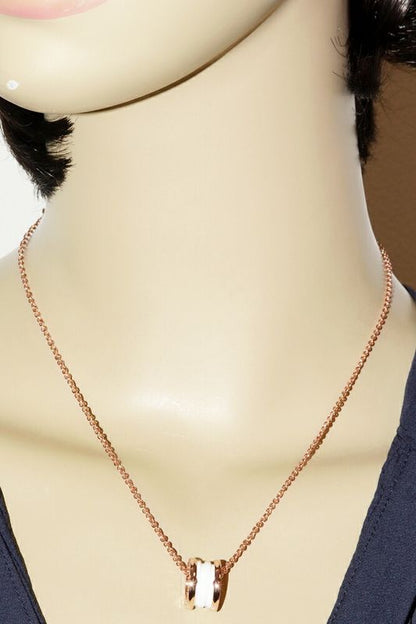 Bulgari Pendant Necklace 18K Pink Gold White Ceramic Bzero1 Pendant Necklace