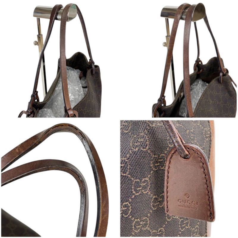 Gucci GG Canvas Leather Mini Tote Handbag With Pouch Brown