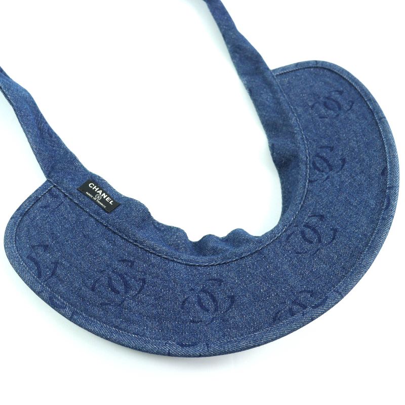 CHANEL Vintage 02P 100% Cotton Coco Mark Denim Sun Visor Indigo Blue Made In