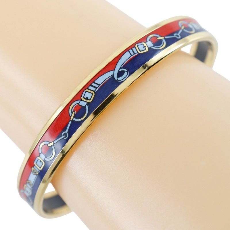 Hermes Emile Cloisonne Gold Plated Red Ladies 22g Bangle