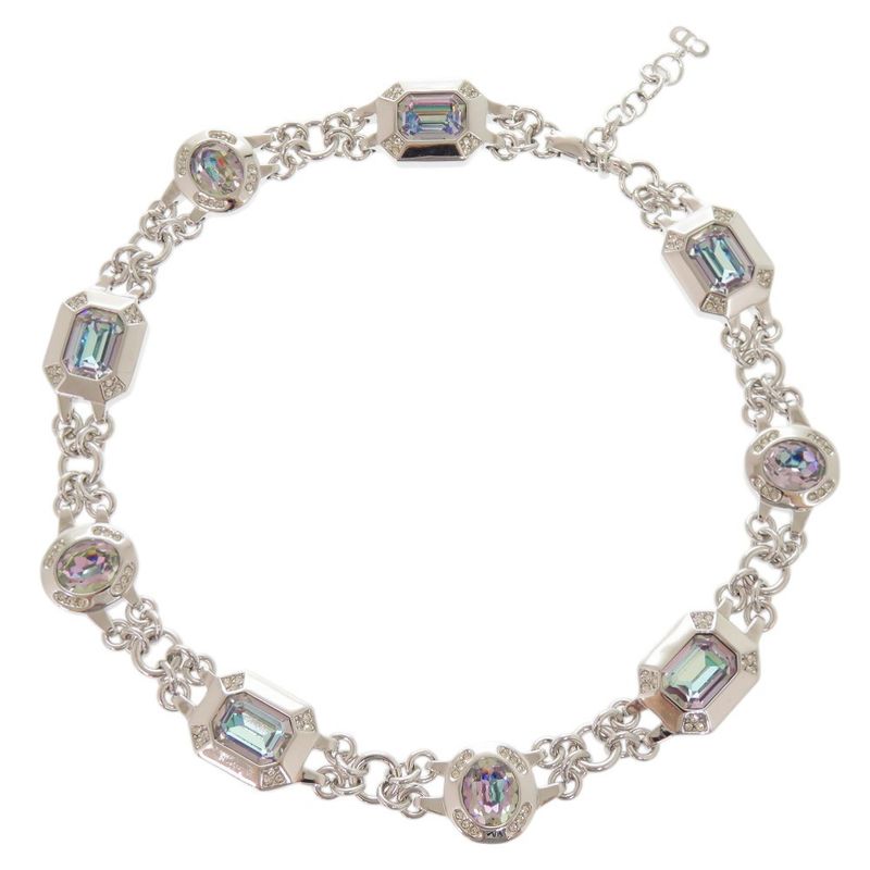 Christian Dior Vintage Metal Stone Silver Necklace Earrings 0757 Christian Dior