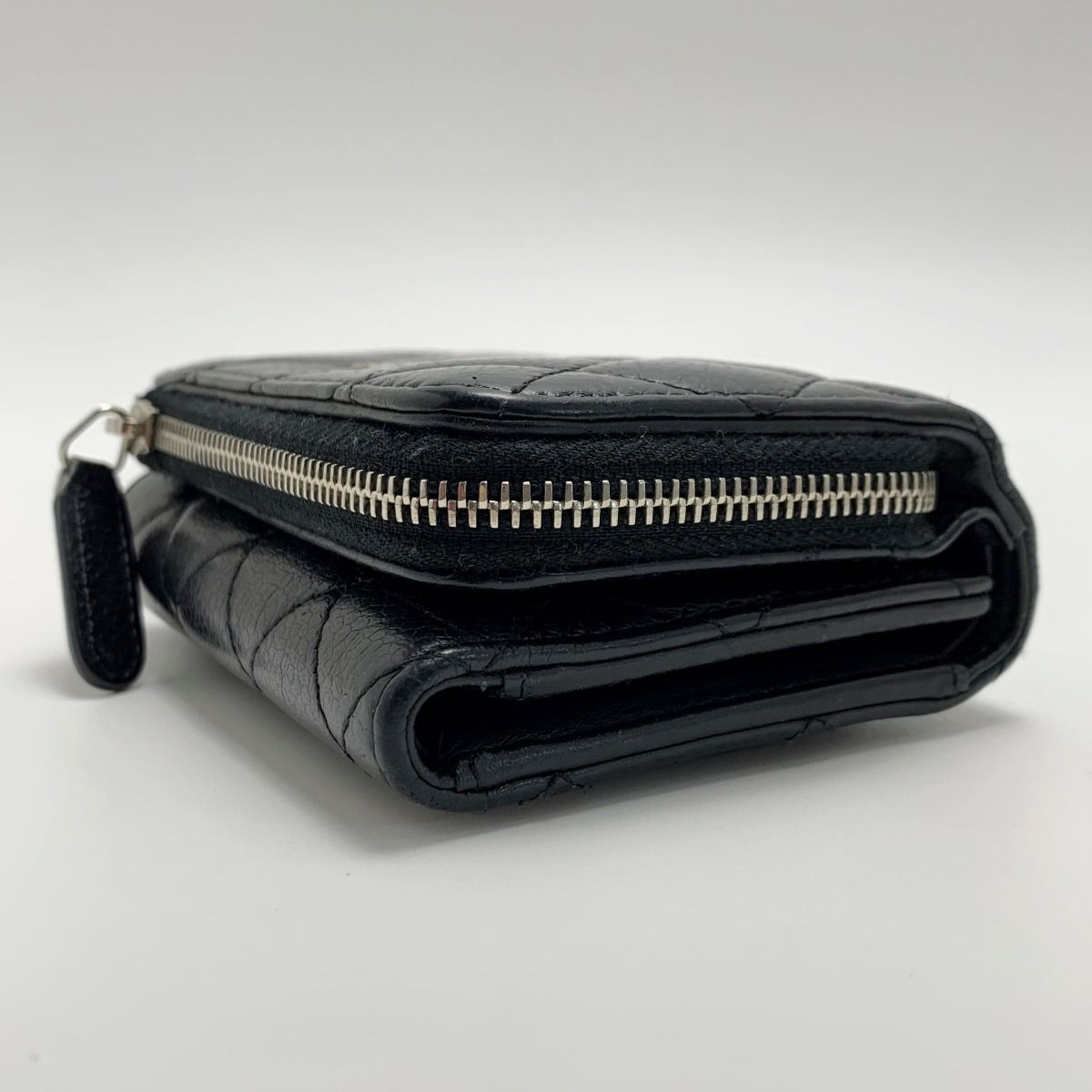 Chanel Matelasse Caviar Skin Black Silver Hardware Trifold Wallet