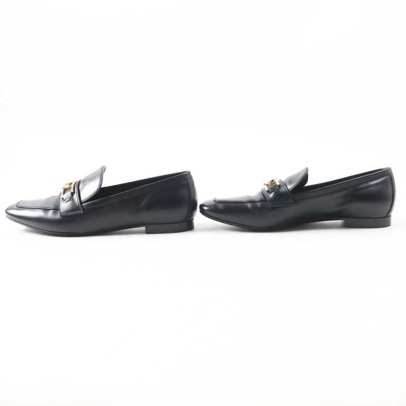 Louis Vuitton 2020 Square Toe Leather Loafers With LV Logo Hardware Black Gold