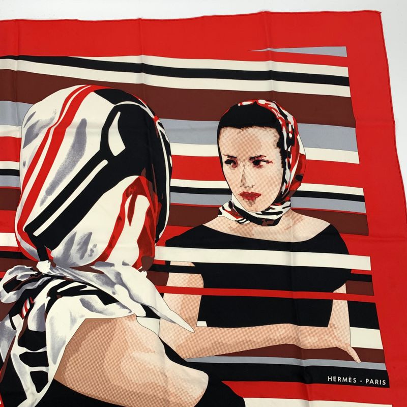 Hermes Carre 90 Pointe LA Femme AU Carre Pointeux Red 100% Silk Scarf