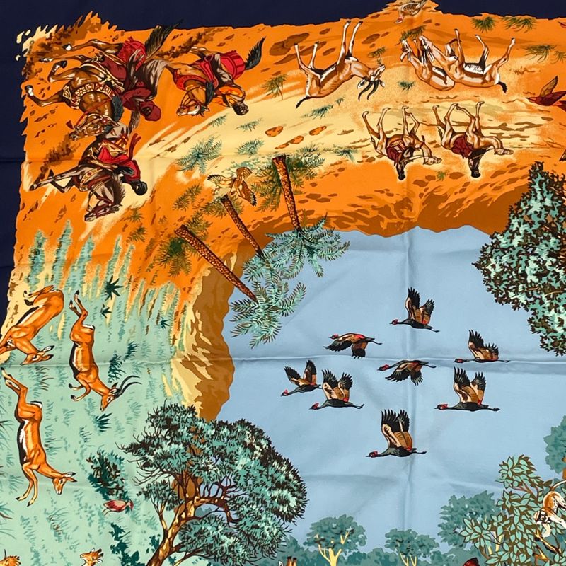 Hermes Scarf Carre 90 Africa Navy