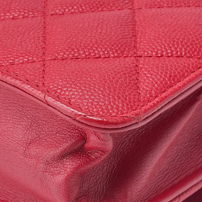 Chanel Shoulder Bag Chain Wallet Matelasse Caviar Skin CC Filigree Red Gold