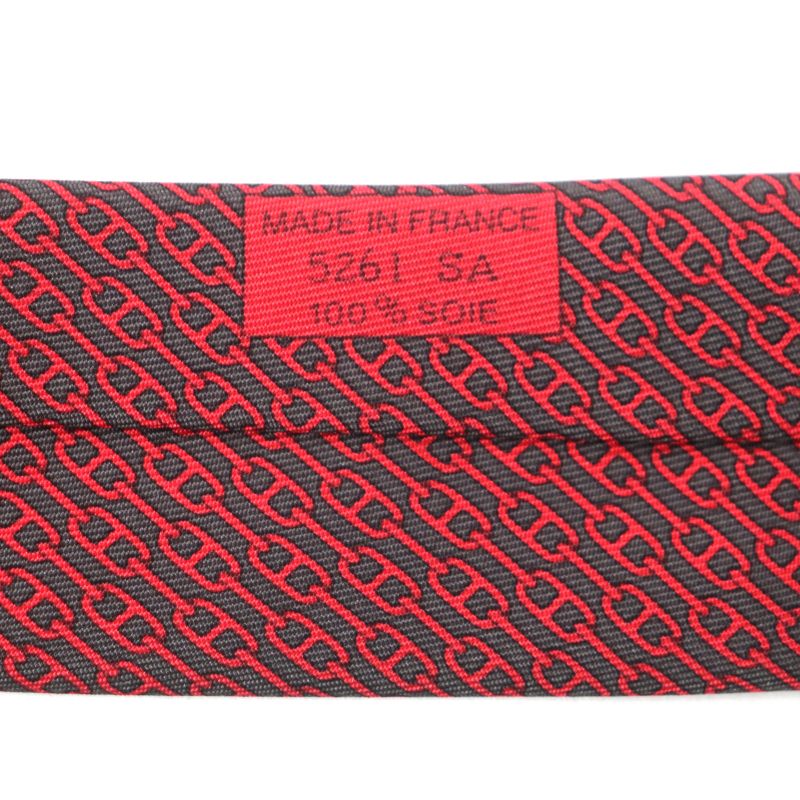Hermes 5261 100% Silk Anthracite/rouge Cravat Chaine D'ancre Patterned Tie