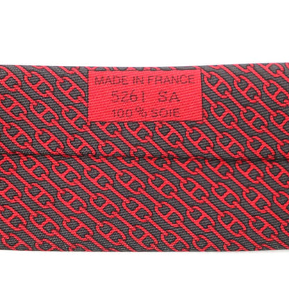 Hermes 5261 100% Silk Anthracite/rouge Cravat Chaine D'ancre Patterned Tie