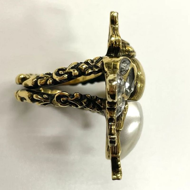 Gucci Bee Ring S (actual Size 12.5) GP X Rhinestone X Faux Pearl Gold Made In