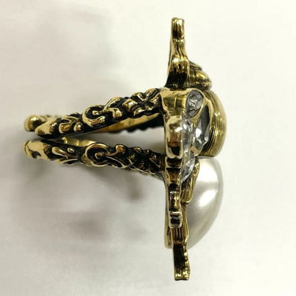 Gucci Bee Ring S (actual Size 12.5) GP X Rhinestone X Faux Pearl Gold Made In
