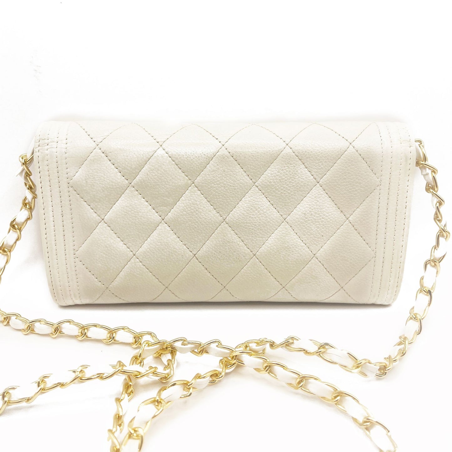 CHANEL Boy CC Flap Lambskin Wallet Chain Shoulder Crossbody Ivory Gold