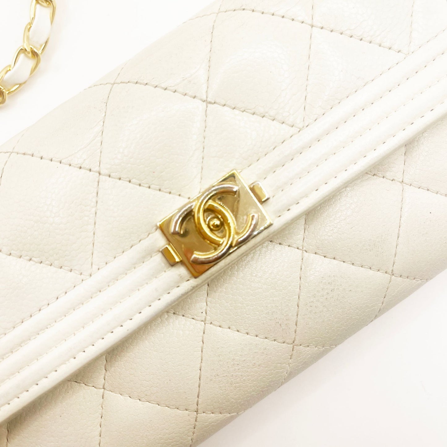 CHANEL Boy CC Flap Lambskin Wallet Chain Shoulder Crossbody Ivory Gold