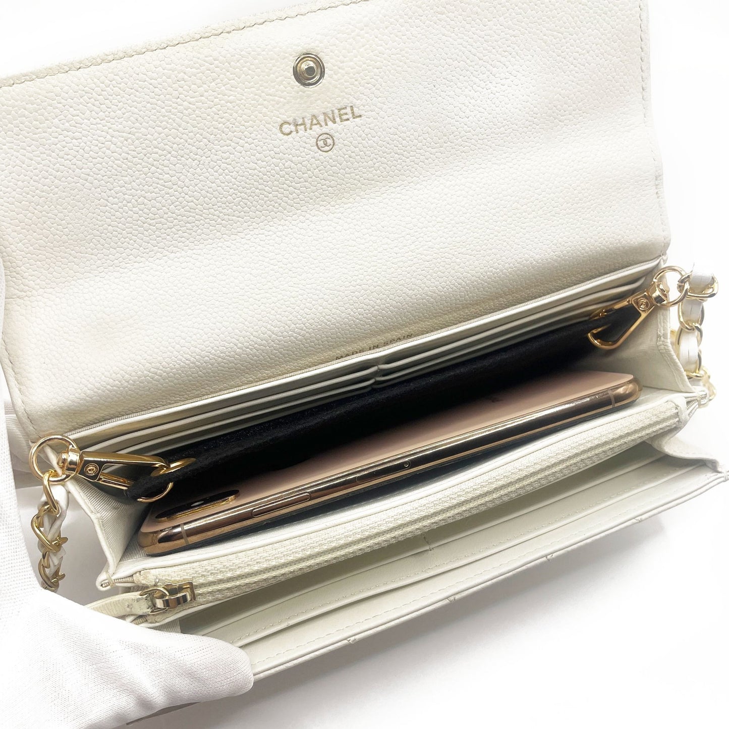 CHANEL Boy CC Flap Lambskin Wallet Chain Shoulder Crossbody Ivory Gold