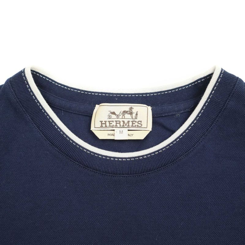Hermes H Pocket Crew Neck T-Shirt Navy M
