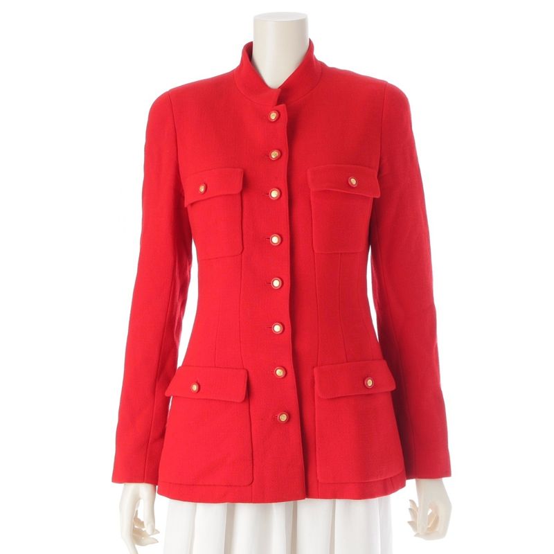 Chanel 96A Wool Coco Button Stand Collar Tweed Jacket Outerwear P08270v04977