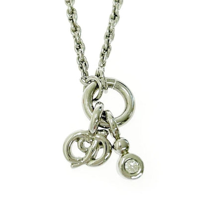 Christian Dior Metal Rhinestone CD Logo Necklace Silver 434411 Necklace