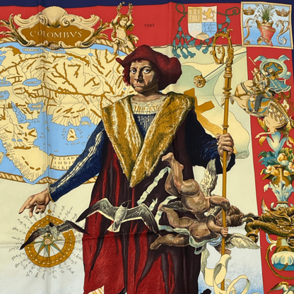 Hermes Carre 90 Scarf Les Ameriques Americas Columbus Silk Navy Multicolor