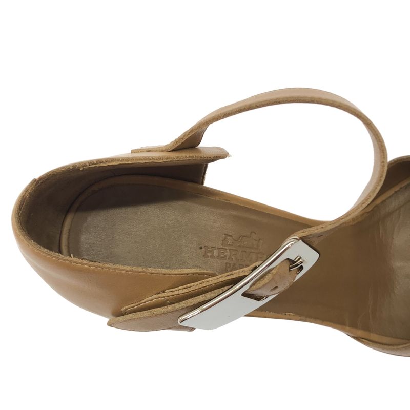 Hermes Metal Heel Strap Leather Sandals Brown 37