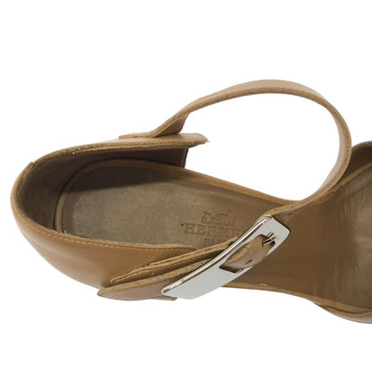 Hermes Metal Heel Strap Leather Sandals Brown 37