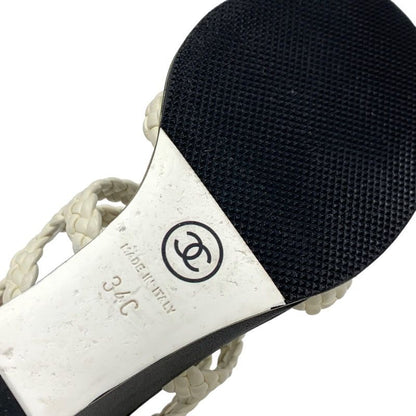 Chanel Sandals Shoes Lambskin White Black Coco Mark Braided Wedge Sole